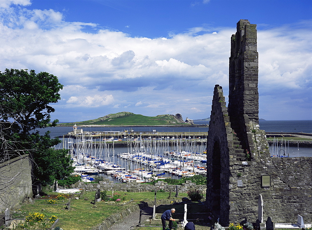 St. Mary's Abbey ruins and the harbour, Howth, Co. Dublin, Eire (Republic of Ireland), Europe