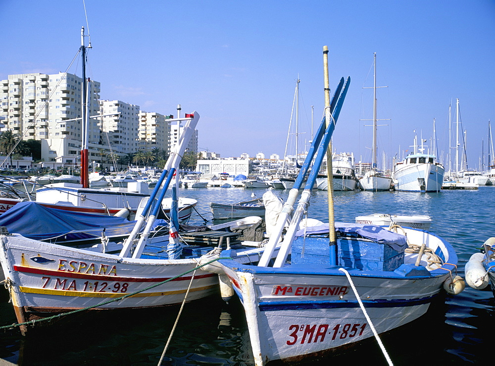 Fishing boats in the marina, Estepona, Malaga, Costa del Sol, Andalucia (Andalusia), Spain, Europe