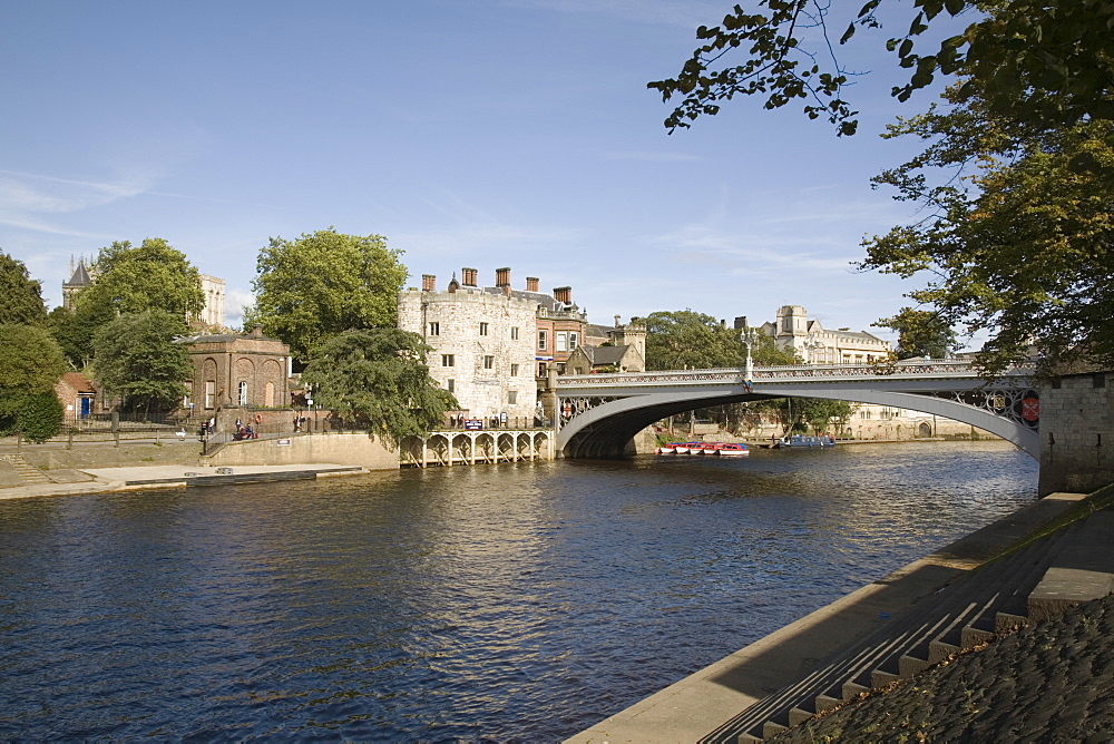 River Ouse with Lendal Bridge and Lendal Tower beyond, York, Yorkshire, England, United Kingdom, Europe