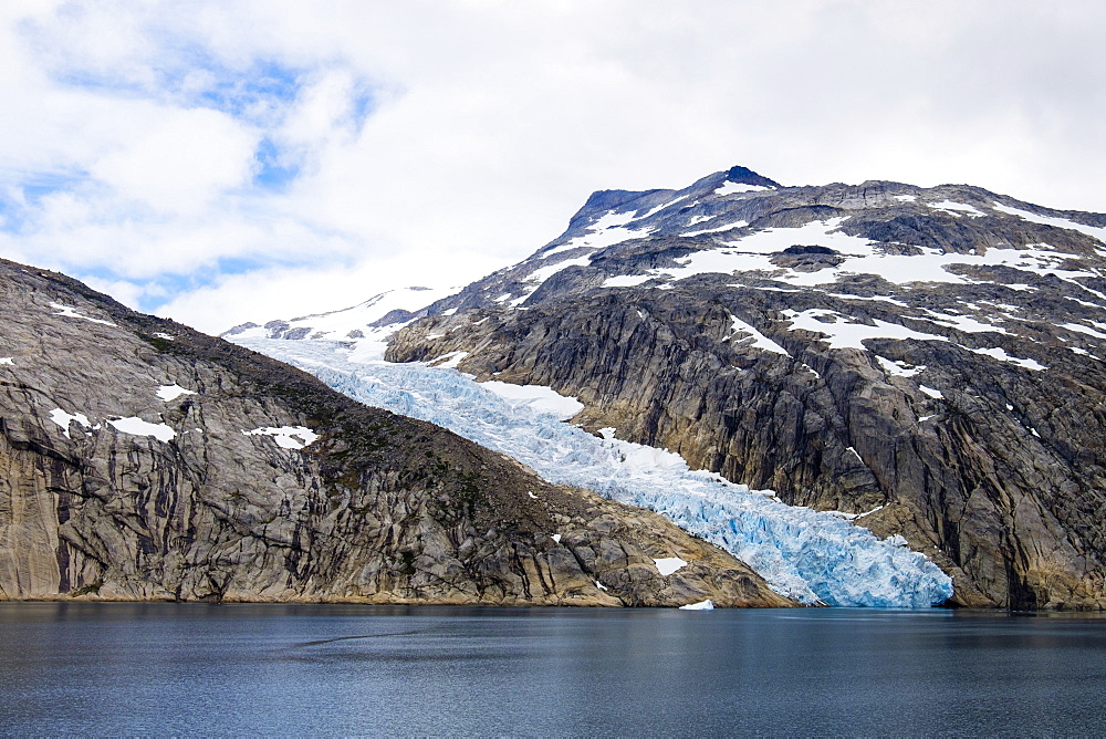 Head of a glacier calving into Prince Christian Sound (Prins Christians Sund) in summer, Kujalleq, Greenland, Polar Regions