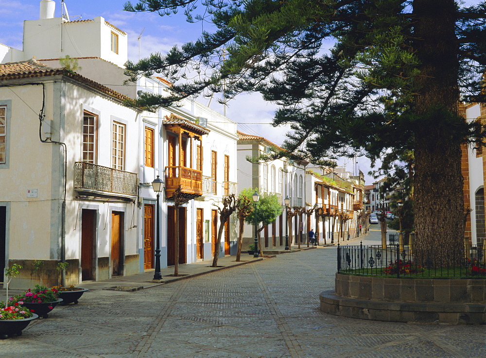 Town houses with beautiful wooden balconies in the center of Teror, Gran Canaria, Canary Islands, SpainALPHA