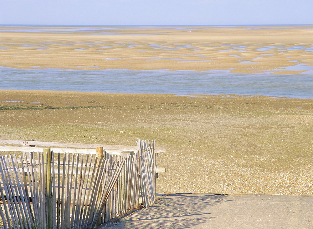 West Sands at low tide from footpath from Wells beach car park, Wells-next-the-Sea, Norfolk, England, UK, Europe