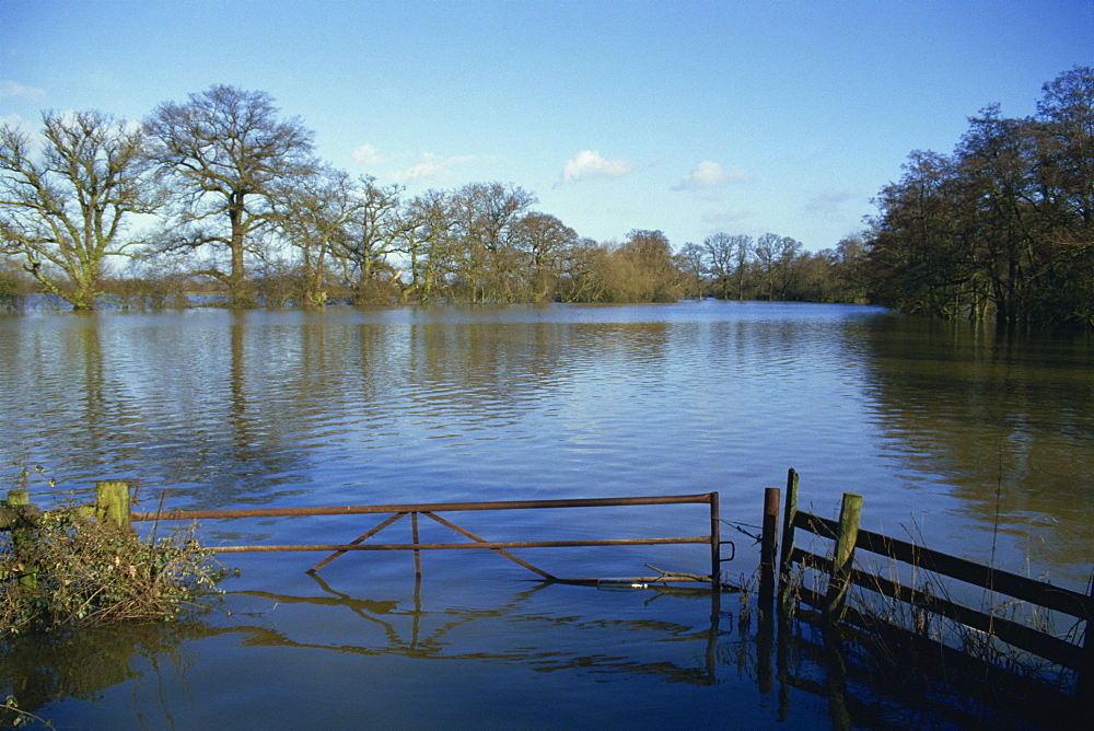 Flooding of fields from River Severn near Tirley, Gloucestershire, England, United Kingdom, Europe