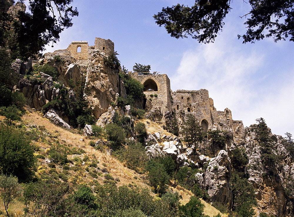 St. Hilarion castle perched upon one of the highest peaks of the Kyrenia chain, North Cyprus, Cyprus, Europe