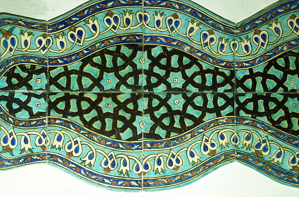 Ancient tiles in Karatay Medrese, Museum of Ceramic Art, Konya, Anatolia, Turkey, Asia Minor, Eurasia