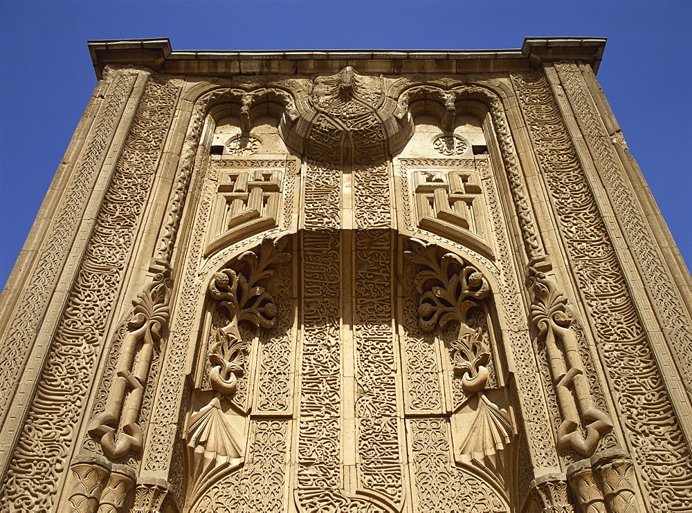 The portal of the Seljuk Ince Minare Medrese, now the Museum of Wood and Stone Carving, Konya, Anatolia, Turkey, Asia Minor, Eurasia