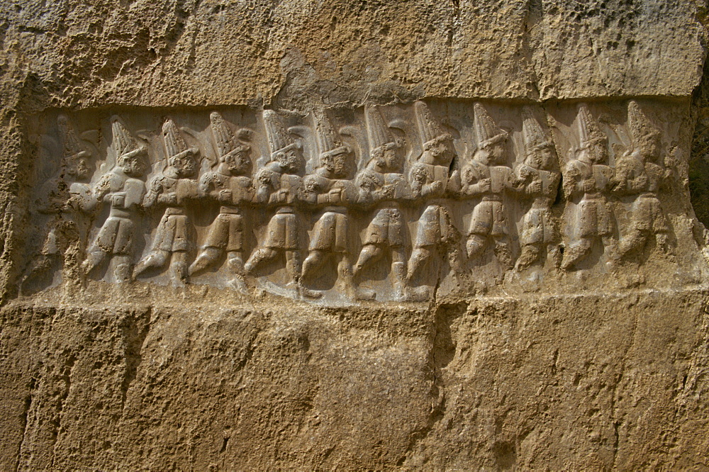 Hittite soldiers, at former capital Hattusas (Hattusha), Vazilikaya near Bogazkale, Anatolia, Turkey, Asia Minor, Eurasia