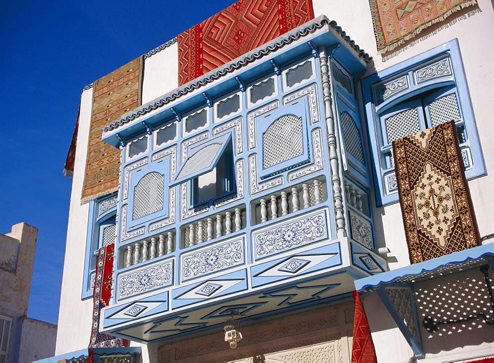 Typical decorative window in a carpet shop in the medina, Kairouan, Tunisia