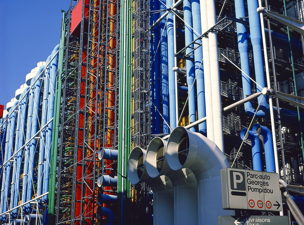 Exterior detail of the Pompidou Centre, Beaubourg, Paris, France, Europe