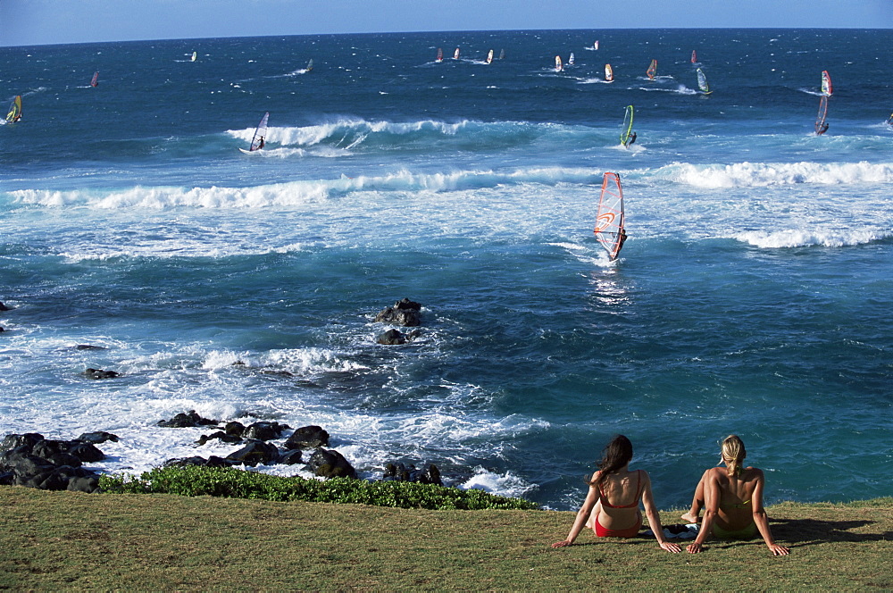 Windsurfing at Kahului Beach, Maui, Hawaii, Hawaiian Islands, Pacific Ocean, United States of America (U.S.A.), North America