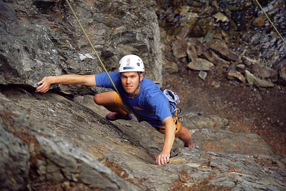 Matt Szundy, rock climbing teacher on the wall behind the Alyeska Resort, off Seward Highway, Girdwood, Alaska, United States of America, North America