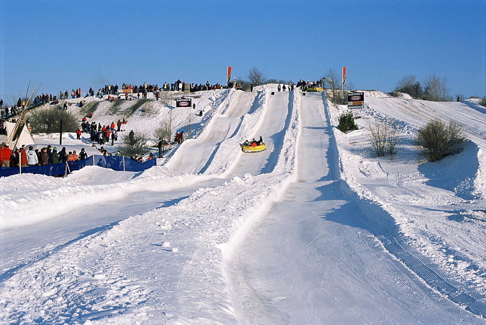 Sledding during winter carnival, Quebec, Canada, North America