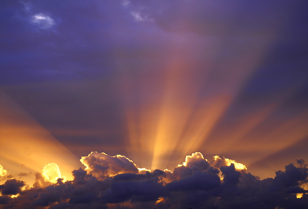 Sun beams through stormy sky, Sydney, New South Wales, Australia, Pacific