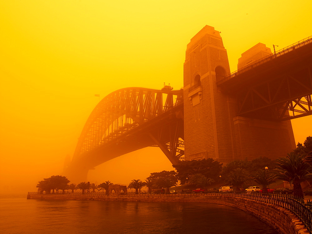 Sydney Harbour Bridge during red dust storm, Sydney, New South Wales, Australia, Pacific