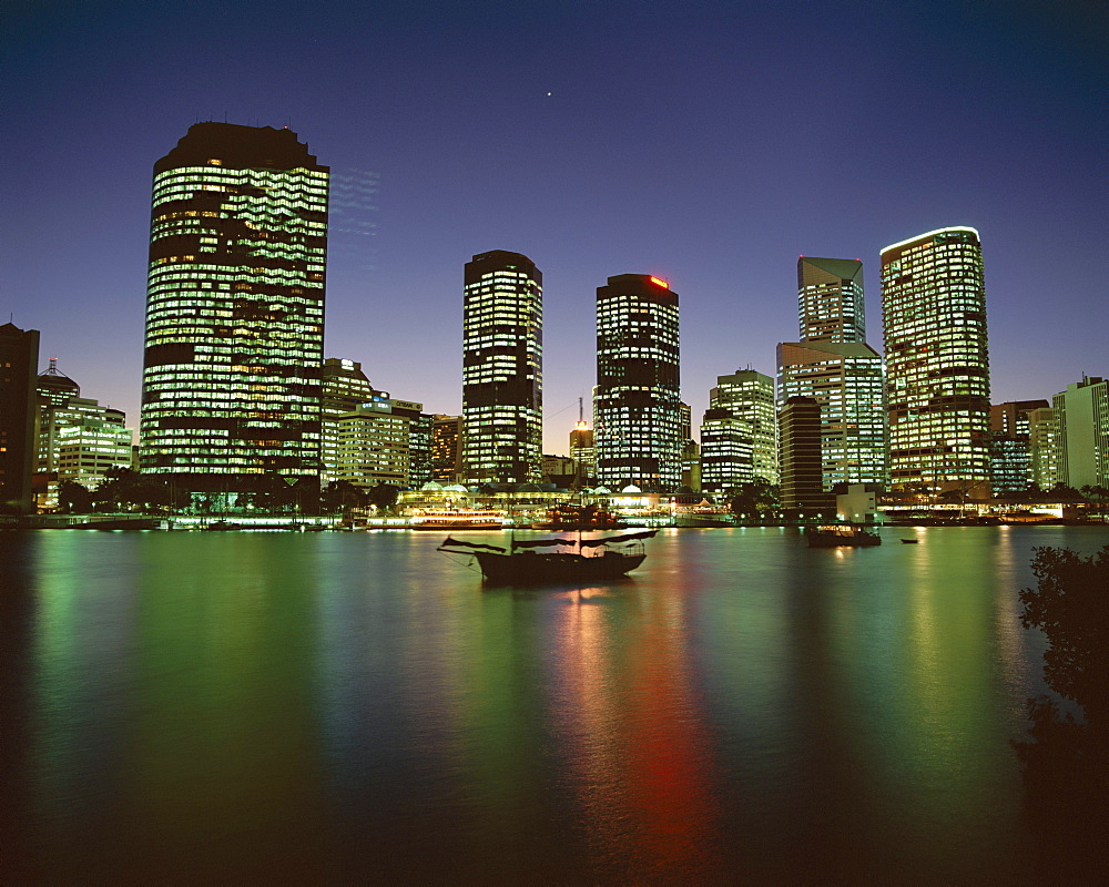 City skyline and Brisbane River at night, Brisbane, Queensland, Australia, Pacific