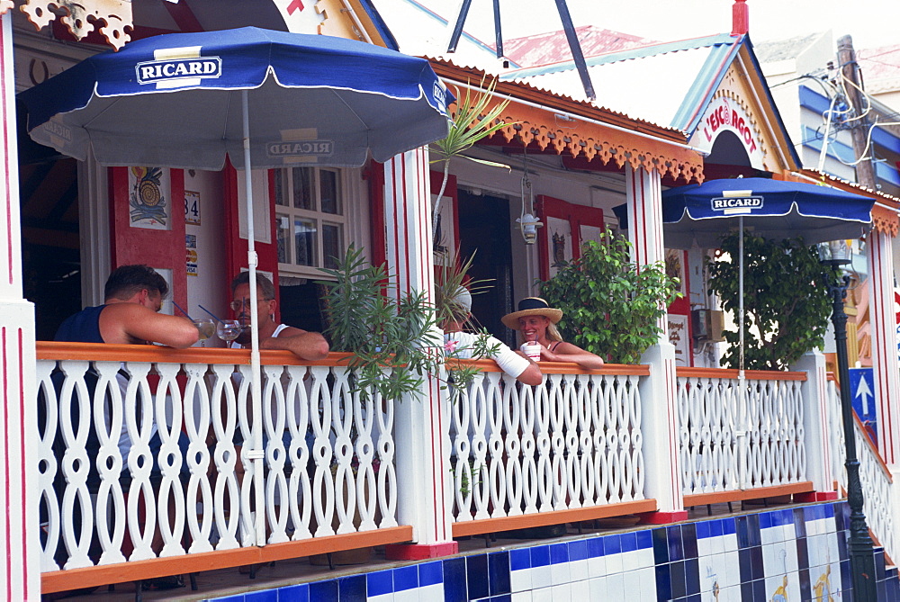 People sitting at tables on the terrace in a restaurant, Phillipsburg, St. Maarten (St. Martin), Leeward Islands, French West Indies, Caribbean, Central America