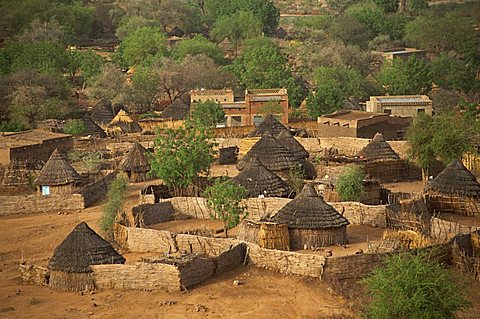 High angle view of round thatched village houses, El Geneina, Darfur, Sudan, Africa