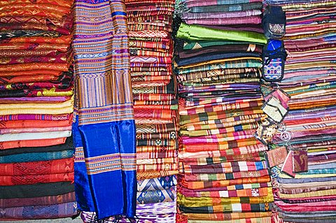 Silks in night market, Luang Prabang, Laos, Indochina, Southeast Asia, Asia