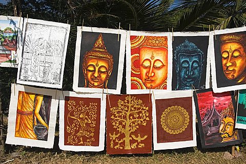 Hand painted posters, Night Market, Luang Prabang, Laos, Indochina, Southeast Asia, Asia