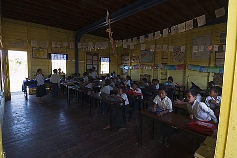 Floating school, Tonle Sap Lake, near Siem Reap, Cambodia, Indochina, Southeast Asia, Asia