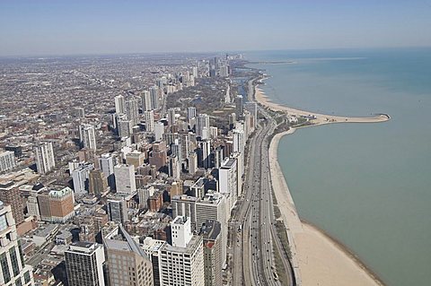 Lake Michigan taken from the Hancock Building, Chicago, Illinois, United States of America, North America