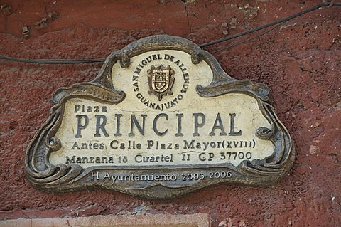 Street signs, San Miguel de Allende (San Miguel), Guanajuato State, Mexico, North America