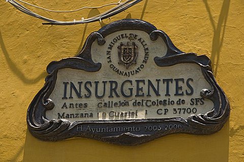 Street sign, San Miguel de Allende (San Miguel), Guanajuato State, Mexico, North America