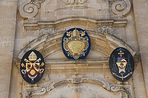 Coat of arms on St. George's Basilica, Victoria (Rabat), Gozo, Malta, Europe