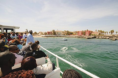 Ferry arriving at Goree Island, near Dakar, Senegal, West Africa, Africa