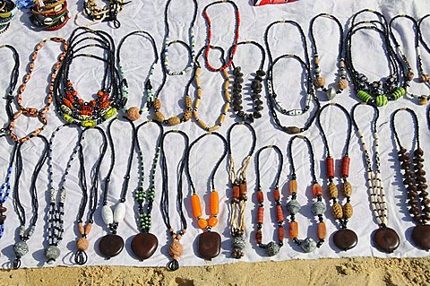 Jewellery sold by hawkers on beach at Saly, Senegal, West Africa, Africa