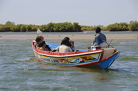 Pirogue or fishing boat on the backwaters of the Sine Saloum delta, Senegal, West Africa, Africa