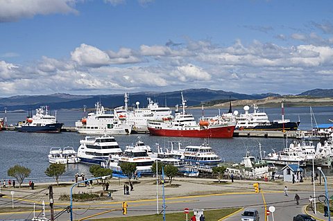 Ships in docks in the southernmost city in the world, Ushuaia, Argentina, South America