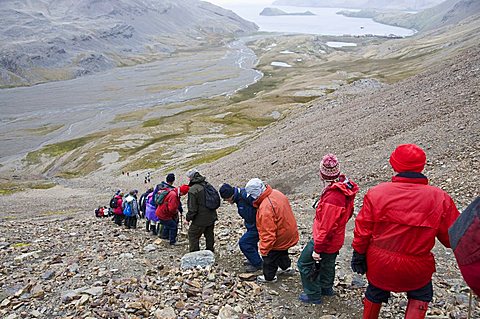 Walking toward Stromness Bay, South Georgia, South Atlantic