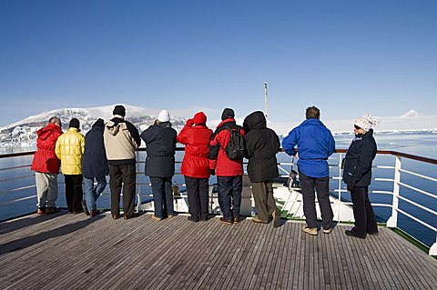 Tourists looking at ice in the Antarctic Sound, Antarctic Peninsula, Antarctica, Polar Regions