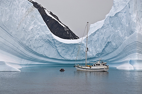 Sailing yacht and iceberg, Errera Channel, Antarctic Peninsula, Antarctica, Polar Regions