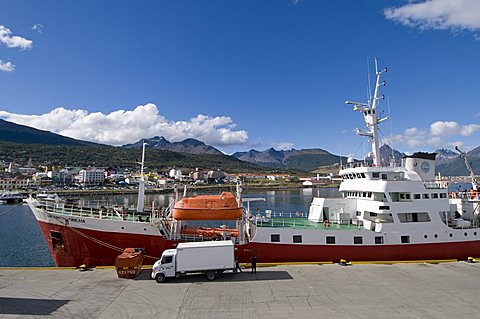 Ships in docks in the southernmost city in the world, Ushuaia, Argentina, South America