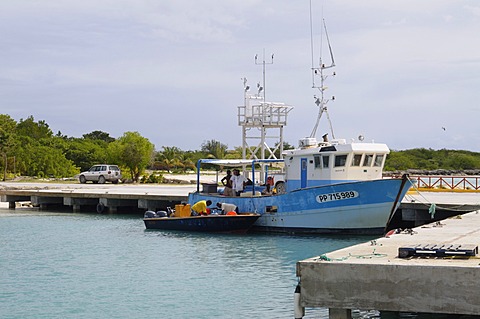 Fishing boat in harbour in Barbuda, Antigua and Barbuda, Leeward Islands, West Indies, Caribbean, Central America