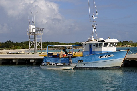 Fishing boat in harbour in Barbuda, Antigua and Barbuda, Leeward Islands, West Indies, Caribbean, Central America