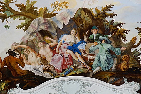 Diana in repose on the ceiling of the Garden Hall in the Residence Palace, UNESCO World Heritage Site, Wurzburg, Bavaria, Germany, Europe