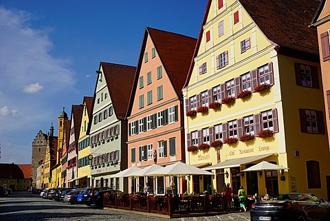 Colourful houses in the area known as Weinmarkt, Dinkelsbuhl, Romantic Road, Franconia, Bavaria, Germany, Europe