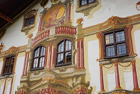 The famous painted houses of Oberammergau, Bavaria, Germany, Europe