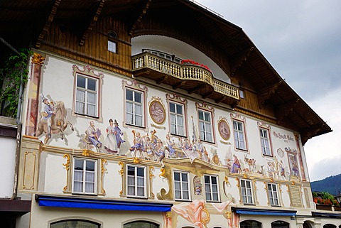 The famous painted houses of Oberammergau, Bavaria, Germany, Europe