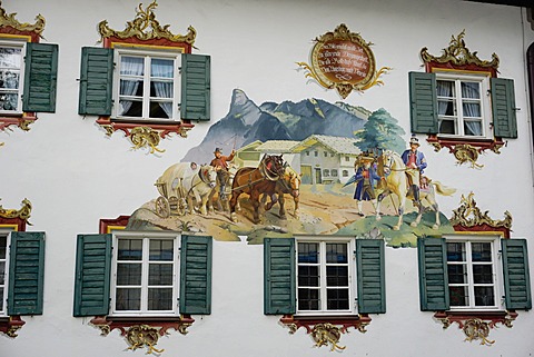 The famous painted houses of Oberammergau, Bavaria, Germany, Europe