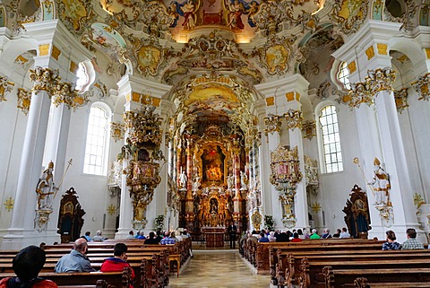 The Weiskirche (White Church), UNESCO World Heritage Site, near Fussen, Bavaria, Germany, Europe