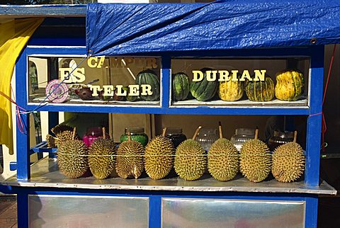 Stall selling durian fruit, Jogjakarta, Java, Indonesia, Southeast Asia, Asia