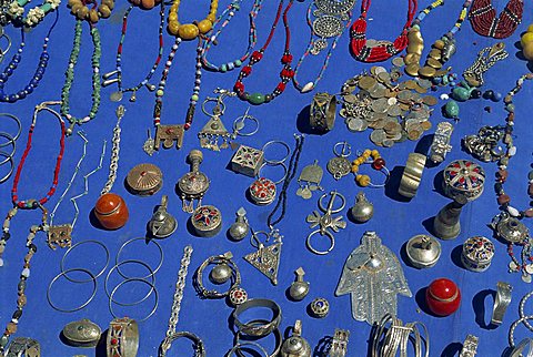 Jewellery laid out for sale, Boumalne du Dades market, Morocco, North Africa, Africa