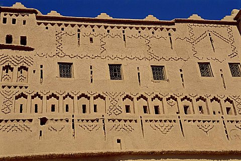 Exterior of decorated wall, Taourirt Kasbah, Ouarzazate, Morocco, North Africa, Africa