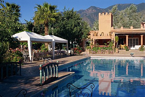 La Roseraie Hotel, Ourigane, famous for its rose gardens, Morocco, North Africa, Africa