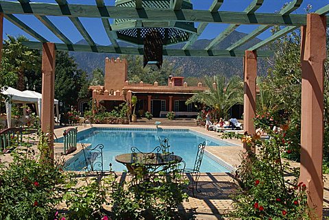 La Roseraie Hotel, Ourigane, famous for its rose gardens, Morocco, North Africa, Africa