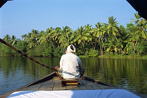 Canals and rivers used as roadways, ferry on Backwaters, Kerala state, India, Asia